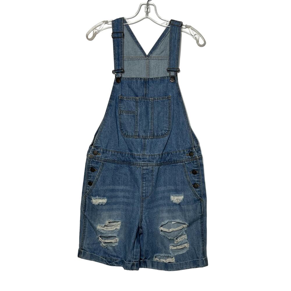 Life In Progress Distressed Ripped Denim Jean Short Overalls Small Shortalls